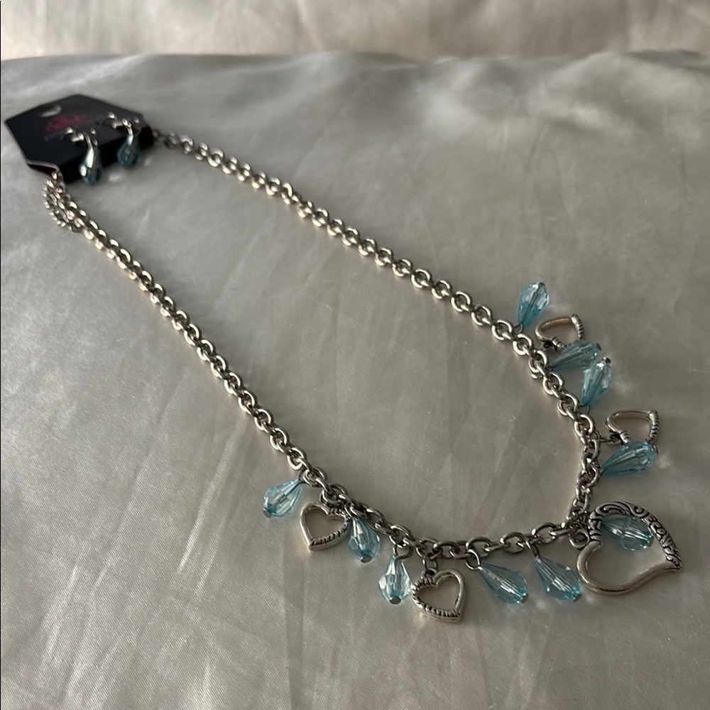 “Keep Me In Your Heart” Paparazzi Silver and Blue Necklace with Crystal Pendants